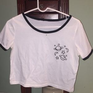 A cropped black and white shirt